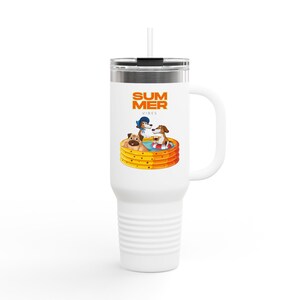 Summer Vibe Dog Insulated Travel Mug, Cute Puppy Lover Gift, Large Leak-Proof Tumbler, Beach Theme Coffee Cup, Pet Owner Traveler Present,