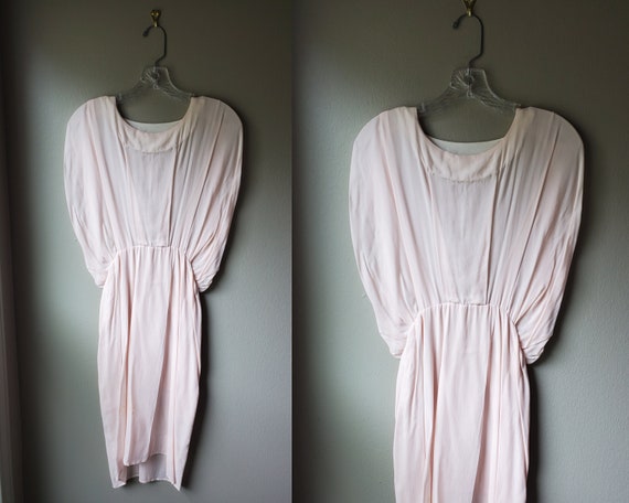 Vintage 30's Pale Pink Blouson Dress Dolman Sleeve