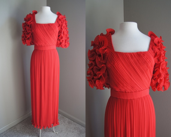 Vintage 60'S ALFRED BOSAND Gown Red Gown Ruffle Go