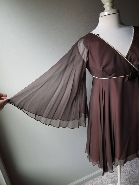 Vintage 60 S Baby Doll Dress Brown Dress Fit And Flare Small Dress Prom Dress 60 S Mad Men Chocolate Brown Spin Dress Twirl Bell Sleeve