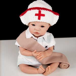 White Nurses Hat with Red Cross in Front, Medical Profession, CRNA, First Aid Sets, Newborn Photo Prop, Halloween Costume for Baby, Nurse image 4