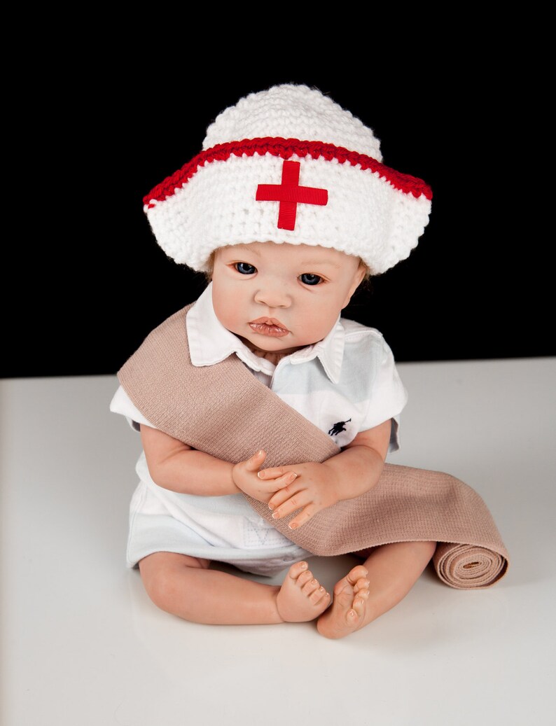 White Nurses Hat with Red Cross in Front, Medical Profession, CRNA, First Aid Sets, Newborn Photo Prop, Halloween Costume for Baby, Nurse image 4