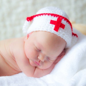 White Nurses Hat with Red Cross in Front, Medical Profession, CRNA, First Aid Sets, Newborn Photo Prop, Halloween Costume for Baby, Nurse image 3