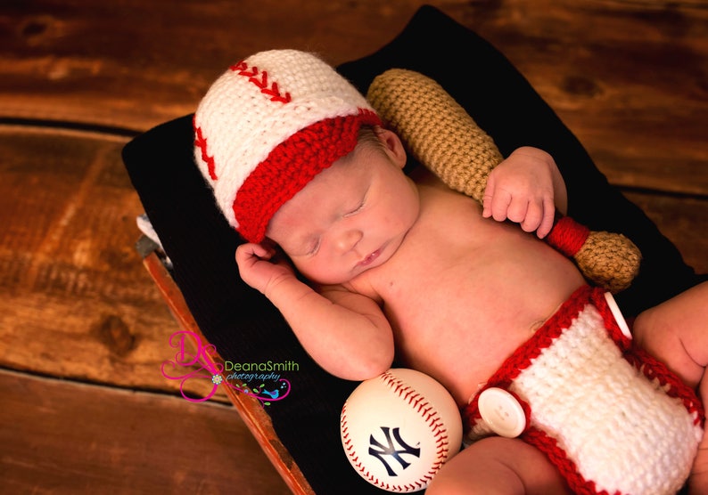 Baseball Hat and Diaper Cover, Newborn Photo Prop, Sports Set, Halloween Costume, Athletic Sets for Baby, Diaper Cover image 2