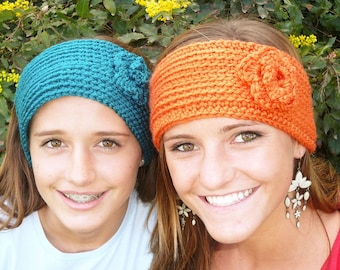 Crochet Flower Headband Medium Width