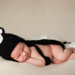 Skunk Hat and Flapper, Halloween Costume, Newborn Photo Prop, Black Skunk, Baby Animals