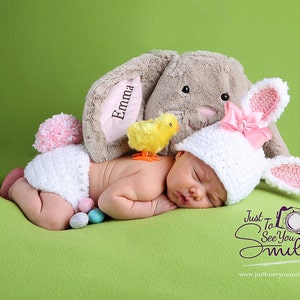 White Fuzzy Bunny Hat and Diaper Cover, Easter,  Newborn Photo Prop