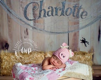 Baby Pig Pink Hat with Snout and 2 Bows, Charlotte's Web, Piglet, Farm Animal Hats, Halloween Costume, Newborn Photo Prop, Baby Girl