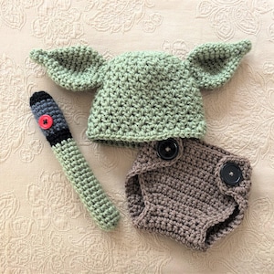 Character Hat with Diaper Cover and Light Sabre, Newborn Photo Prop, Halloween Costume