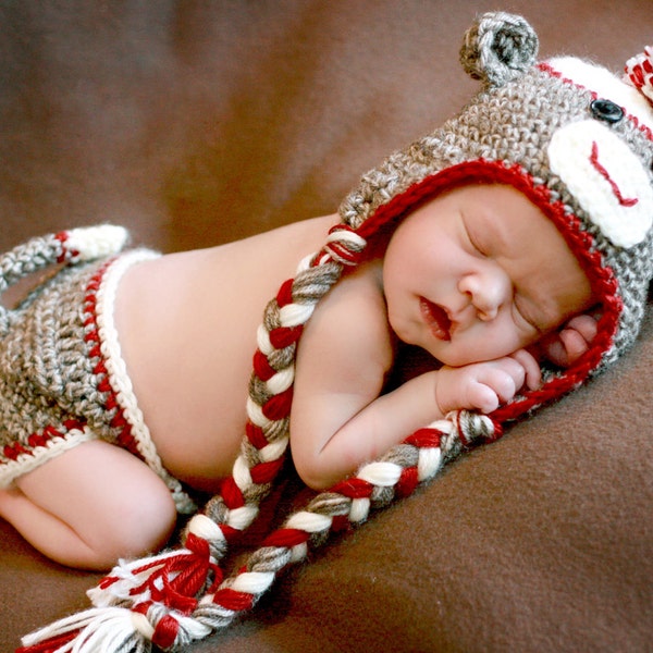 Sock Monkey Hat and Diaper Cover, Newborn Photo Prop, Monkey Hat