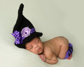 Witch Hat, Halloween Costume, Crochet Witches Hat, Black Hat, Newborn Photo Prop, Holiday Hats, Halloween Hats, Fall Hats, Newborn Hats