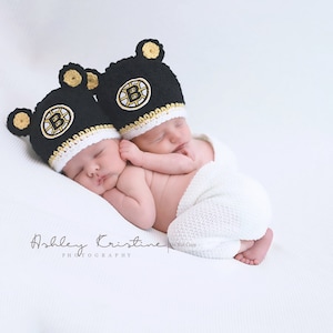 Blackbear Hat, Black and Yellow Hat, Black Bear Hat, Halloween Costume, Newborn Photo Prop, Sports Teams, Bruins Football image 1