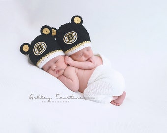 Blackbear Hat, Black and Yellow Hat, Black Bear Hat, Halloween Costume, Newborn Photo Prop, Sports Teams, Bruins Football