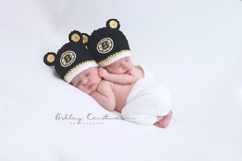 Blackbear Hat, Black and Yellow Hat, Black Bear Hat, Halloween Costume, Newborn Photo Prop, Sports Teams, Bruins Football image 1