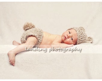 Tan Teddy Bear Hat and Diaper Cover, Baby Bear Set, Newborn Photo Prop