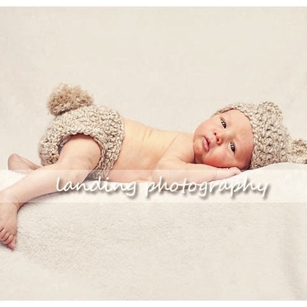 Tan Teddy Bear Hat and Diaper Cover, Baby Bear Set, Newborn Photo Prop