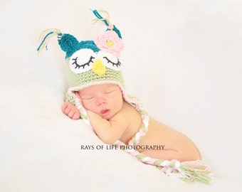 Baby Owl Hat, Big Sleepy Eyes and Beak, Newborn Photo Props, Bird Hats for Baby, Halloween Costumes, Animal Hats for Baby, Nursery Themes