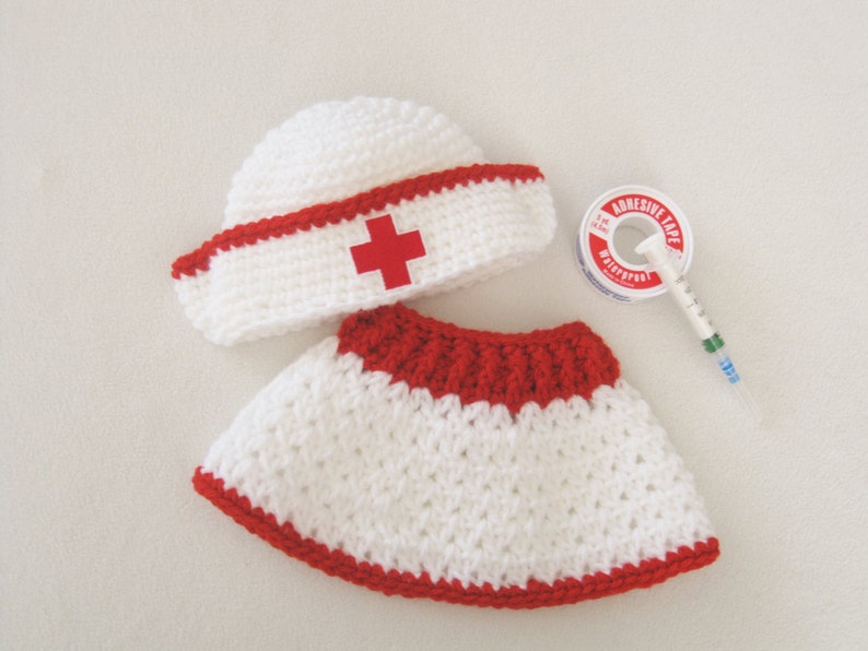 White Nurses Hat with Red Cross in Front, Medical Profession, CRNA, First Aid Sets, Newborn Photo Prop, Halloween Costume for Baby, Nurse image 5