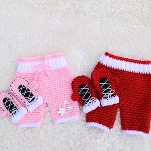 Boxing Shorts and Gloves, Wrestling, Sports, Halloween Costume, Boxing Gloves, Newborn Photo Prop, Baby Boy Sets, Crochet, Kick Boxing,