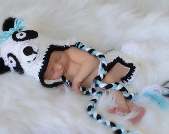 Panda Hat and Diaper Cover, White with Turquoise Accent, Newborn Photo