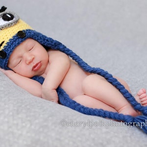 Newborn Yellow and Blue Character Hat, Halloween Costume for Baby, Newborn Photo Prop, image 3