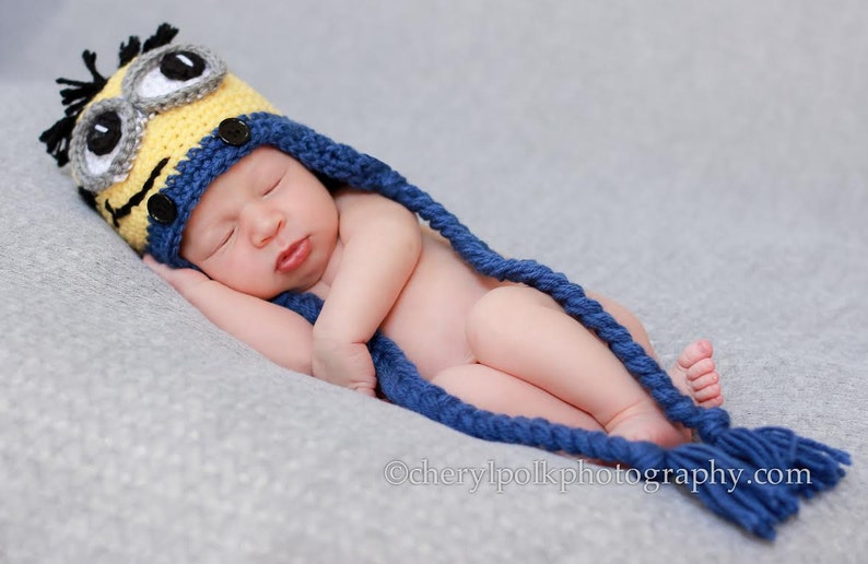 Newborn Yellow and Blue Character Hat, Halloween Costume for Baby, Newborn Photo Prop, image 3