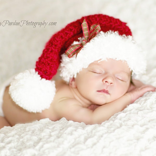 Christmas Santa Claus Hat with Furry Brim,  Red with White Pom Pom, Holiday Hats for Baby, Mrs. Claus Hat, Newborn Photo Prop, Holiday Photo