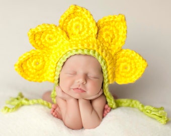 Flower Hat, Sunflower, Daisy, Newborn Photo Prop, Poinsettia, Christmas, Spring, Halloween Costume, Crochet Flower Hat, Girl