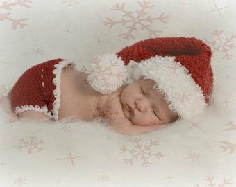 Mrs. Santa Red Christmas Hat with Matching Diaper Cover, White Fur Edge and Pom Pom, Holiday Set for Baby, Newborn Photo Prop, Santa Hat