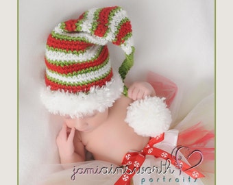 Christmas Elf Striped Hat, Christmas Hat for Baby, Newborn Photo Prop
