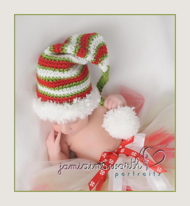Twins Baby Boy Crochet Holiday Hats Baby Girl Knitted Newborn Photo Prop Christmas Hat for Baby Christmas Elf Striped Hat