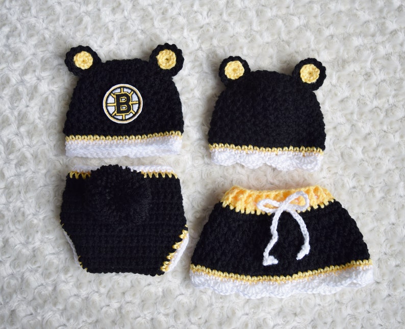 Blackbear Hat, Black and Yellow Hat, Black Bear Hat, Halloween Costume, Newborn Photo Prop, Sports Teams, Bruins Football image 2