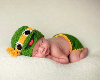 Turtle Hat, Diaper Cover, Halloween Costume, Newborn Photo Prop, Cartoon Character, Super Hero Set