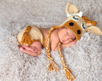 Baby Giraffe Hat and Diaper Cover, Newborn Photo Prop, Halloween Costume for Baby, Safari Animals, Baby Boy, Baby Girl