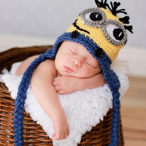 Newborn Yellow and Blue Character Hat, Halloween Costume for Baby, Newborn Photo Prop, image 1