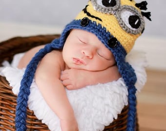 Newborn Yellow and Blue Character Hat, Halloween Costume for Baby, Newborn Photo Prop,