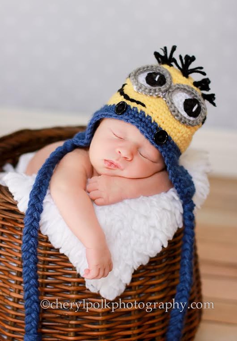 Newborn Yellow and Blue Character Hat, Halloween Costume for Baby, Newborn Photo Prop, image 1