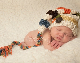 Autumn Elf Hat, Fall Colors, Tassel Hat, Newborn Photo Prop