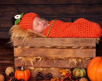 Fall Pumpkin Hat and Pod, Pilgrim, Thanksgiving Set, Newborn to 3 Month, Photo Prop, Halloween Costume, Thanksgiving Cocoon, Pumpkin Hat
