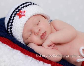 Nautical Sailor Hat, Patriotic American, Red-White-Blue, Newborn to 6 Month, Military, Independence Day, Costumes, Newborn Photo Props