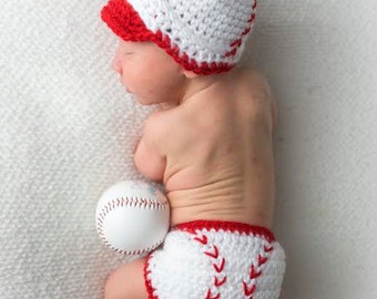 Baseball Hat and Diaper Cover, Softball Set, Crochet Baseball Costume, Halloween, Sport Set for Baby, Newborn Photo Prop, Baseball Cap