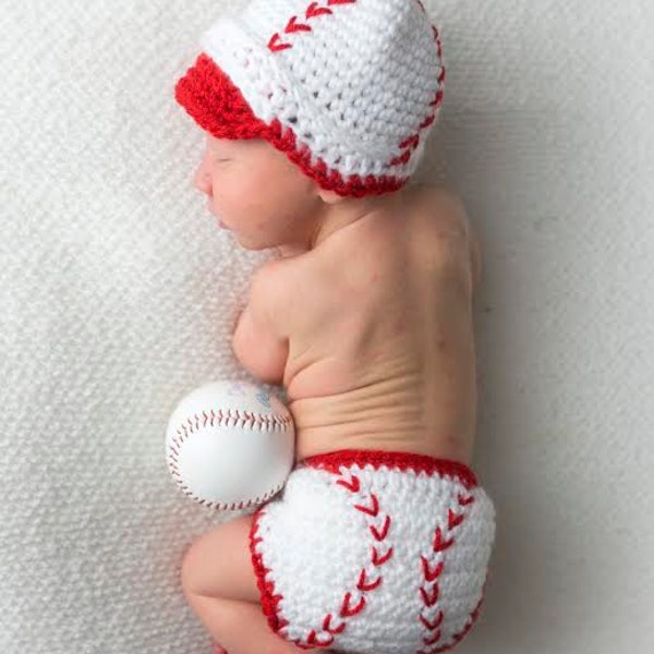 Baseball Hat and Diaper Cover, Softball Set, Crochet Baseball Costume, Halloween, Sport Set for Baby, Newborn Photo Prop, Baseball Cap