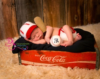 Baseball Hat and Diaper Cover, Newborn Photo Prop, Baby Boy, Sports, Crochet Baseball Set with Bat