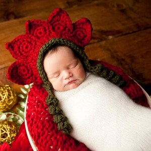 Flower Hat, Sunflower, Daisy, Newborn Photo Prop, Poinsettia, Christmas, Spring, Halloween Costume, Crochet Flower Hat, Girl Bild 2