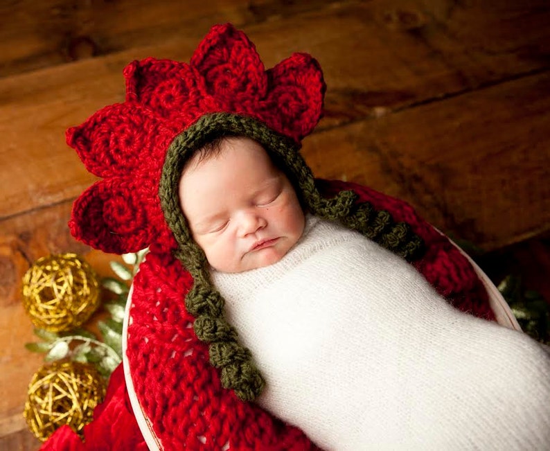 Flower Hat, Sunflower, Daisy, Newborn Photo Prop, Poinsettia, Christmas, Spring, Halloween Costume, Crochet Flower Hat, Girl Bild 2