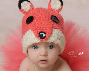 Baby Fox Hat, Halloween, Photo Prop, Newborn to Six Months, Foxy Lady, Animal Hat, Baby Accessory, Halloween Costume, Crochet Animal Hats