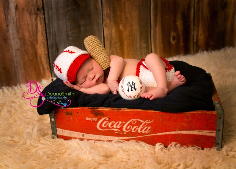 Baseball Hat and Diaper Cover, Newborn Photo Prop, Sports Set, Halloween Costume, Athletic Sets for Baby, Diaper Cover image 1