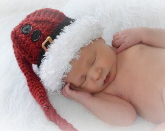 Santa Buckle Hat and Diaper Cover, Christmas Hat, Holiday, Santa Claus Cap, Newborn Photo Prop, Holiday Photo Props, Santa Buckle Hat, Knit