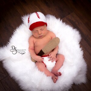 Baseball Hat and Diaper Cover, Newborn Photo Prop, Sports Set, Halloween Costume, Athletic Sets for Baby, Diaper Cover image 3