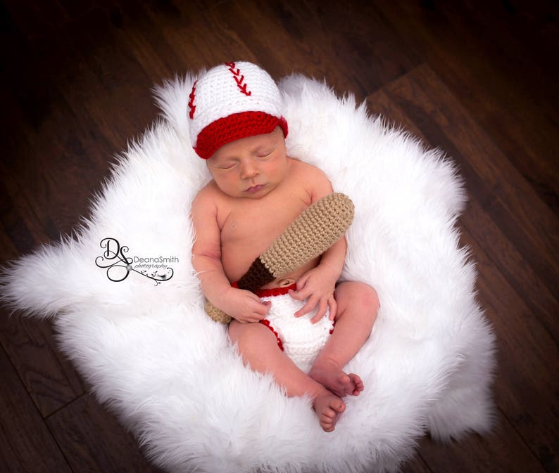 Baseball Hat and Diaper Cover, Newborn Photo Prop, Sports Set, Halloween Costume, Athletic Sets for Baby, Diaper Cover image 3